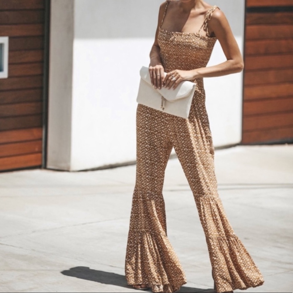 Vici Smocked Bell Bottom Jumpsuit